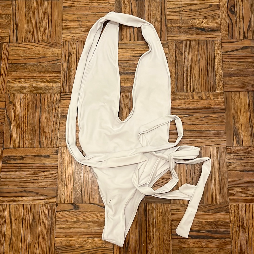 White one piece bachelorette bathing suit in S